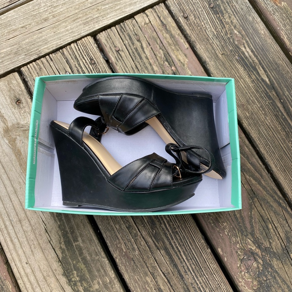 Brown wedge pumps